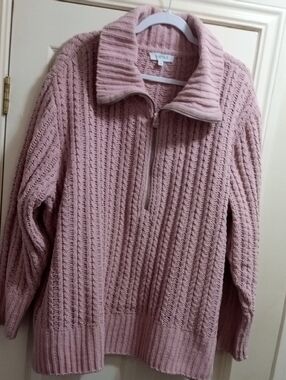 Soft Soft Cozy Knit Pink Half-Zip Sweater